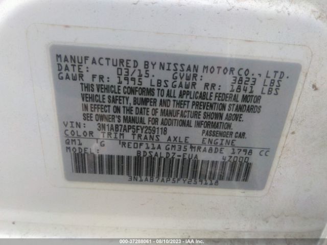 3N1AB7AP5FY259118 Nissan Sentra Sr/sl/s/sv/fe+ S