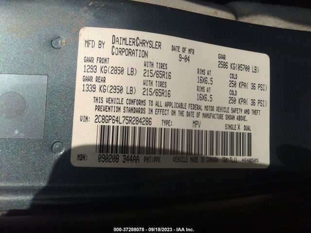 2005 CHRYSLER TOWN & COUNTRY LIMITED VIN: 2C8GP64L75R284286