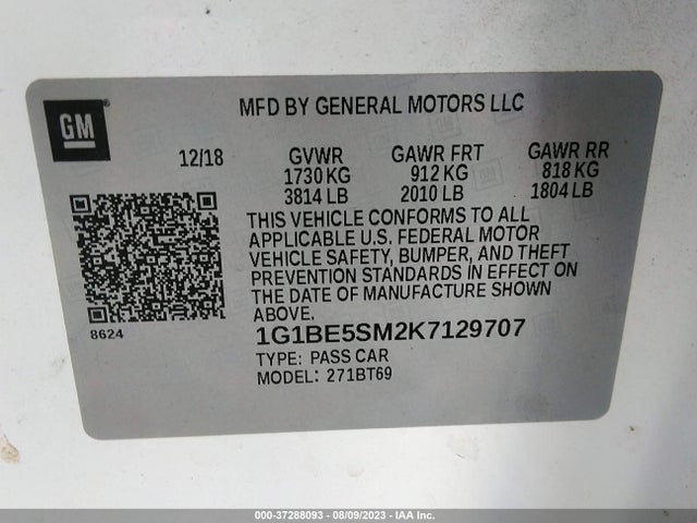 Chevrolet CRUZE LT 2019 1G1BE5SM2K7129707 Image 9