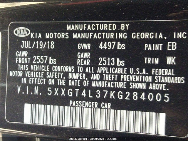 KIA Optima Lx 2019 5XXGT4L37KG284005 Image 9