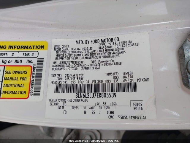 2014 LINCOLN MKZ HYBRID VIN: 3LN6L2LU7ER805539
