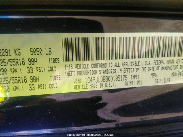 1C4PJLDB8KD185175 Jeep Cherokee Limited