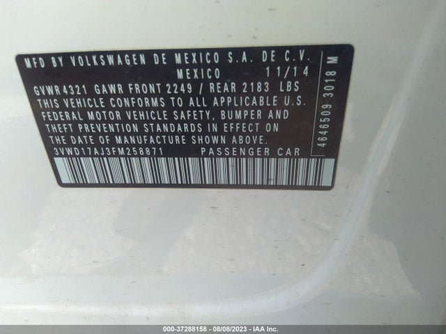 3VWD17AJ3FM258871 Volkswagen Jetta Sedan 1.8t Se