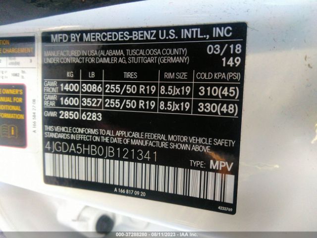 4JGDA5HB0JB121341 Mercedes-Benz Gle Gle 350