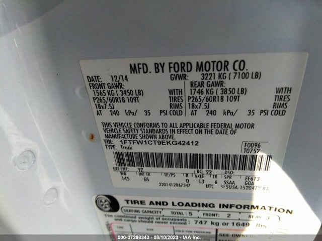 Ford F-150 Xlt 2014 1FTFW1CT9EKG42412 Image 9