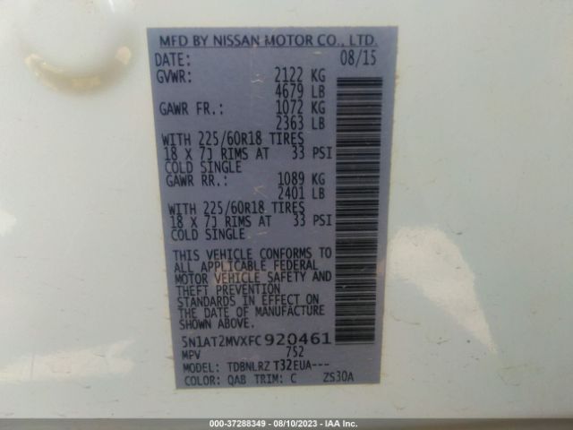 5N1AT2MVXFC920461 Nissan Rogue Sl