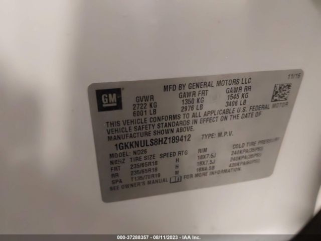 1GKKNULS8HZ189412 GMC ACADIA SLT
