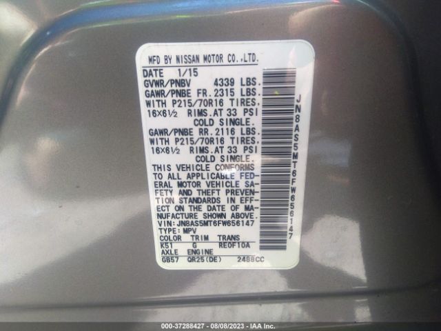 JN8AS5MT6FW656147 Nissan Rogue Select S