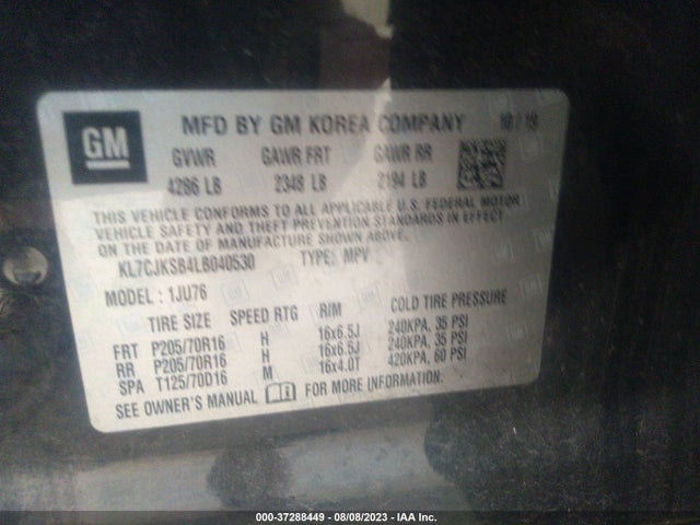 Chevrolet TRAX LS 2020 KL7CJKSB4LB040530 Image 9
