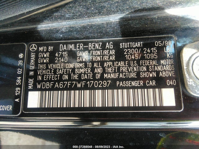 1998 MERCEDES-BENZ SL CLASS VIN: WDBFA67F7WF170297