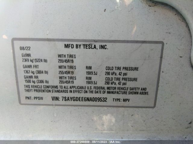 7SAYGDEE6NA009532 Tesla Model Y Long Range