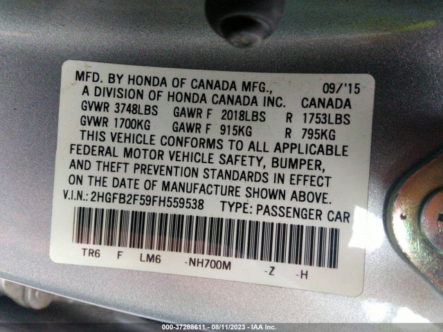 Honda Civic Sedan Lx 2015 2HGFB2F59FH559538 Image 15