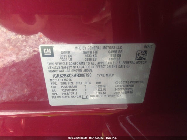 GMC YUKON SLT 2017 1GKS2BKC3HR306790 Image 9