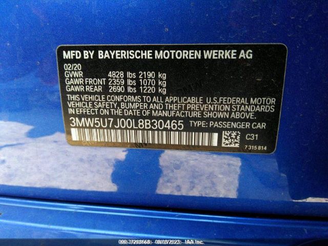 3MW5U7J00L8B30465 BMW 3 Series M340i