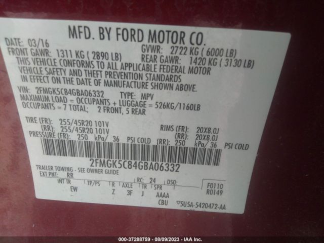 2FMGK5C84GBA06332 Ford FLEX SEL