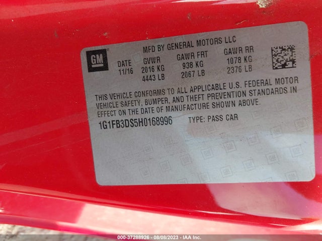 Chevrolet CAMARO LT 2017 1G1FB3DS5H0168996 Image 9