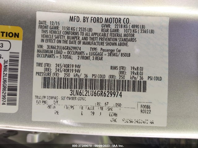 Lincoln MKZ HYBRID 2016 3LN6L2LU6GR629974 Image 9