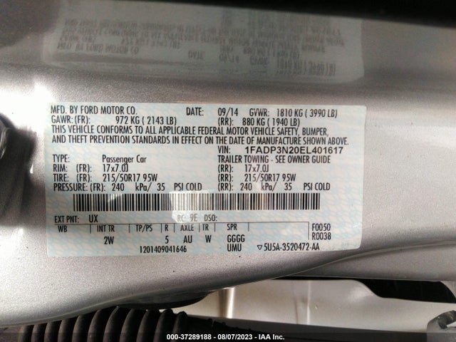 2014 FORD FOCUS TITANIUM VIN: 1FADP3N20EL401617
