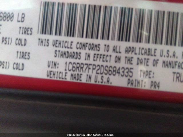 2013 RAM 1500 TRADESMAN VIN: 1C6RR7FP2DS684335