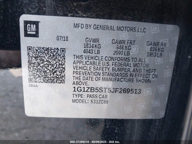 2018 CHEVROLET MALIBU LS VIN: 1G1ZB5ST5JF269513
