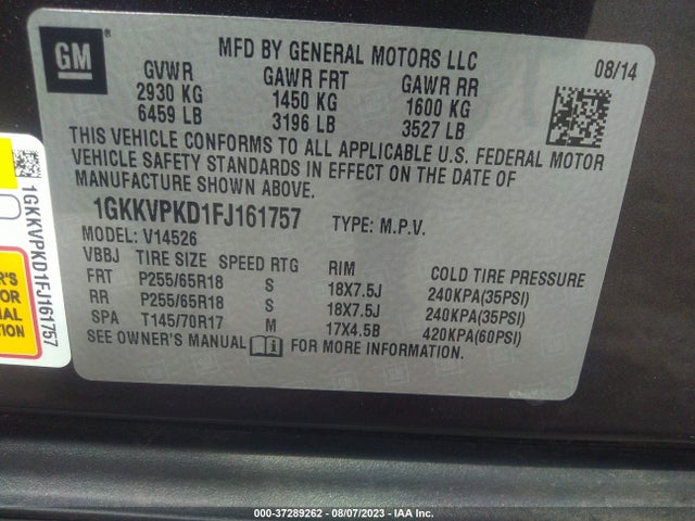 GMC ACADIA SLE 2015 1GKKVPKD1FJ161757 Image 9