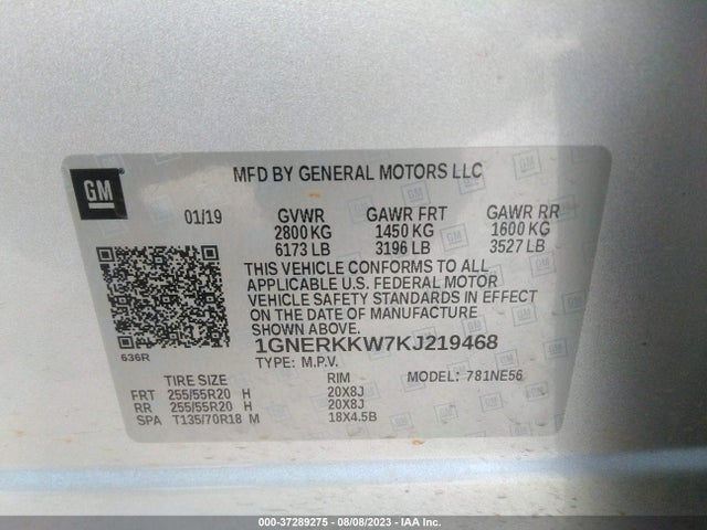 Chevrolet Traverse Premier 2019 1GNERKKW7KJ219468 Image 9