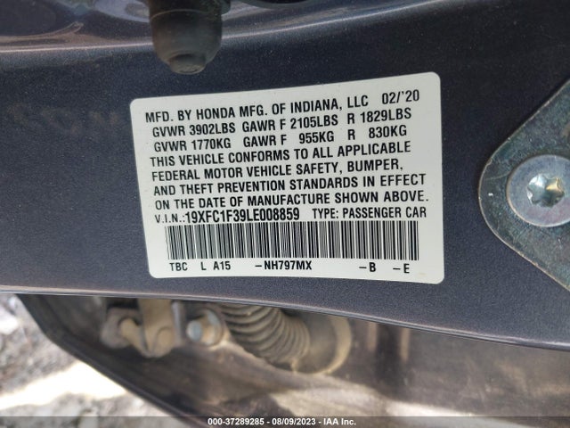 Honda Civic Sedan Ex 2020 19XFC1F39LE008859 Image 9