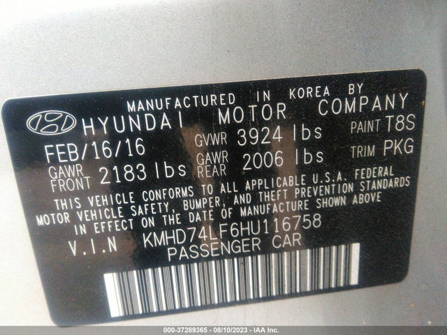 Hyundai ELANTRA SE 2017 KMHD74LF6HU116758 Image 15