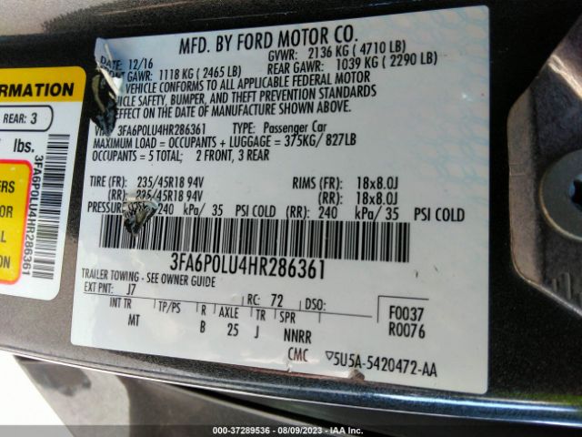 3FA6P0LU4HR286361 Ford Fusion Hybrid Se