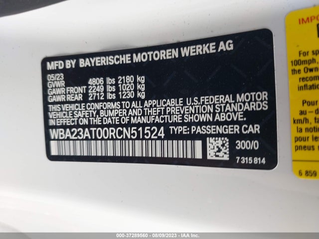 2024 BMW 4 Series, VIN: WBA23AT00RCN51524