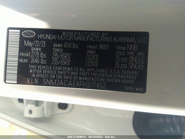 2023 HYUNDAI TUCSON SE VIN: 5NMJACAE4PH277452