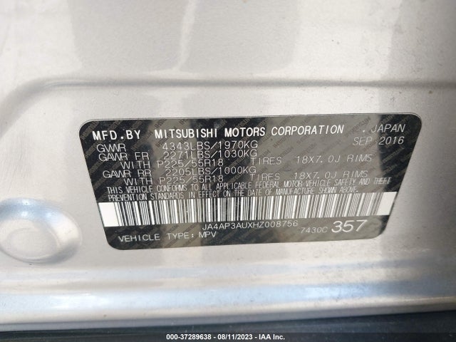 JA4AP3AUXHZ008756 Mitsubishi Outlander Sport 2.0