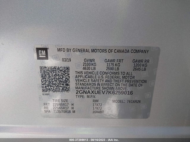 Chevrolet EQUINOX LT 2019 2GNAXUEV7K6259016 Image 9