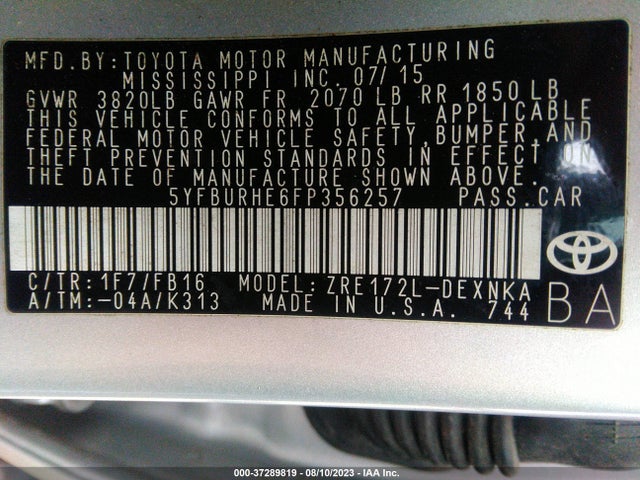 Toyota Corolla L/le/s/s Plus/le Plus 2015 5YFBURHE6FP356257 Image 9