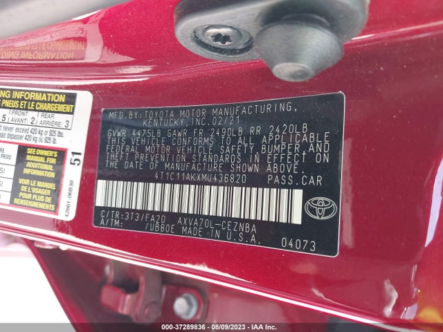 Toyota CAMRY LE 2021 4T1C11AKXMU436820 Image 9