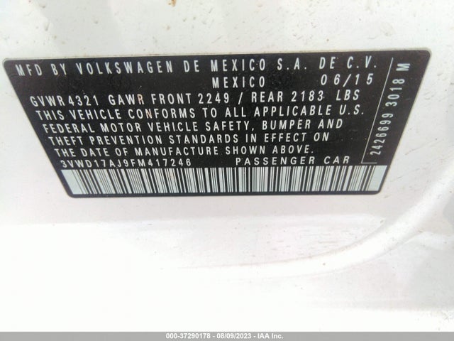 3VWD17AJ9FM417246 Volkswagen Jetta Sedan 1.8t Sport