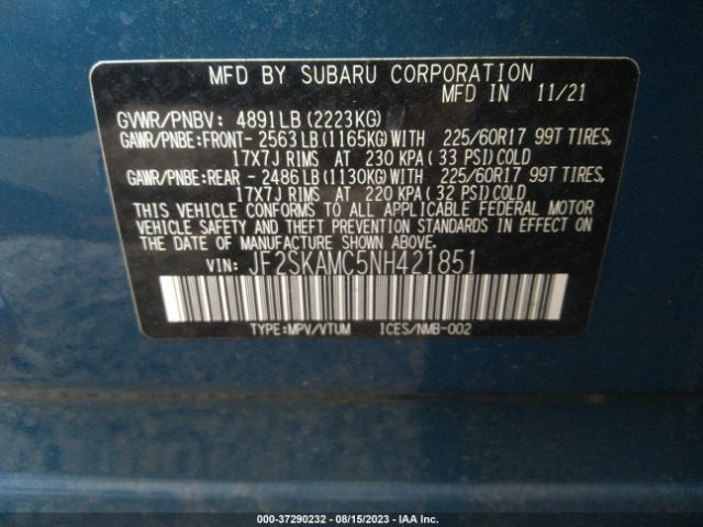 JF2SKAMC5NH421851 Subaru Forester Wilderness