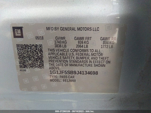 Chevrolet Sonic Premier 2018 1G1JF5SB9J4134698 Image 9