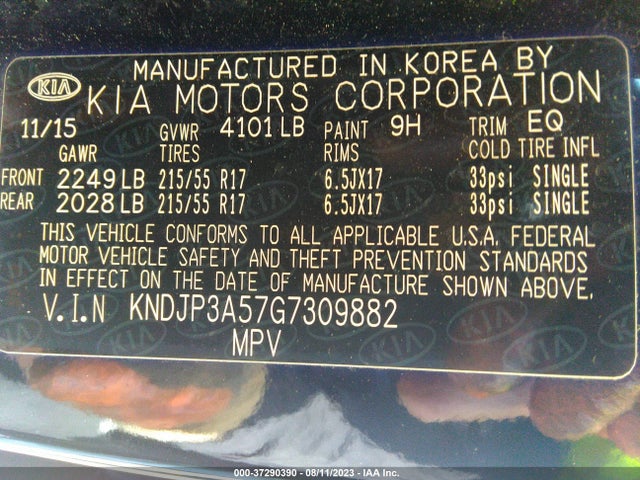 KIA SOUL + 2016 KNDJP3A57G7309882 Image 9