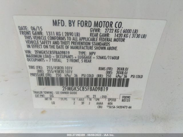 2FMGK5C85FBA09819 Ford FLEX SEL