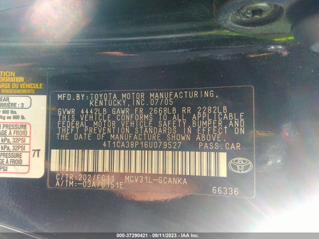 2006 TOYOTA CAMRY SOLARA SE/SPT/SLE V6 VIN: 4T1CA38P16U079527