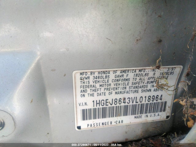 1997 HONDA CIVIC EX VIN: 1HGEJ8643VL018964
