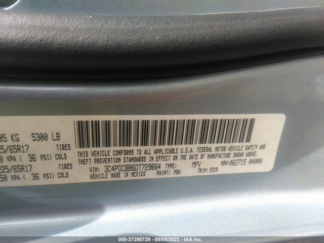 2013 DODGE JOURNEY SXT VIN: 3C4PDCBB6DT729664
