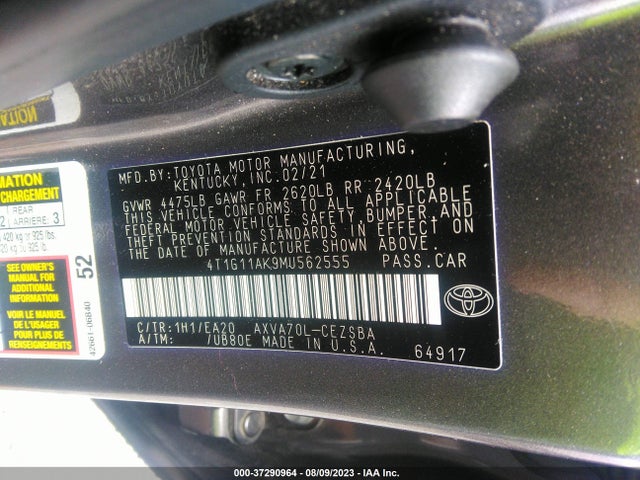Toyota CAMRY SE 2021 4T1G11AK9MU562555 Image 9