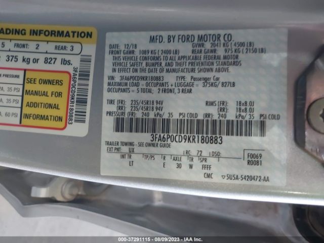 3FA6P0CD9KR180883 Ford FUSION SEL