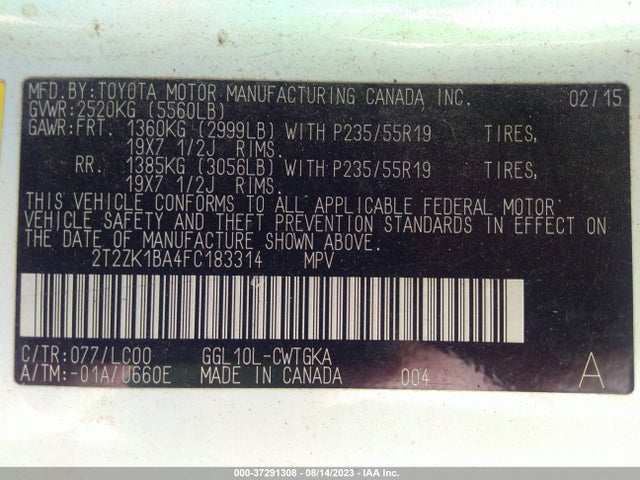 2T2ZK1BA4FC183314 Lexus RX 350