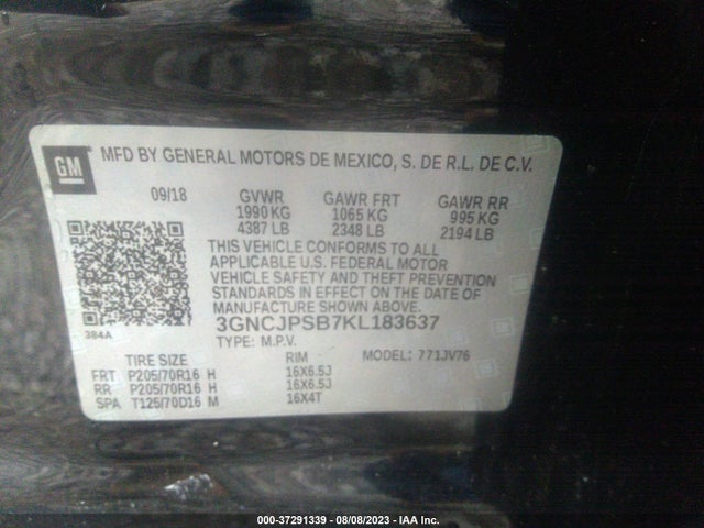 Chevrolet Trax Lt 2019 3GNCJPSB7KL183637 Image 9