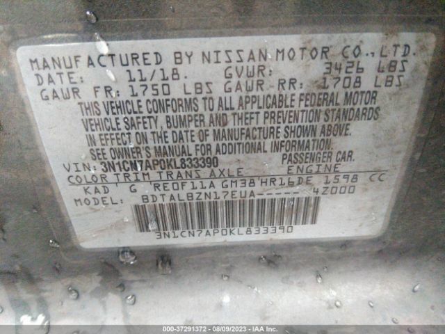 3N1CN7AP0KL833390 Nissan Versa Sedan Sv