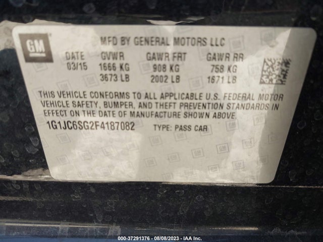 Chevrolet SONIC LT 2015 1G1JC6SG2F4187082 Image 9