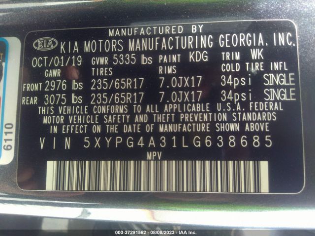 KIA SORENTO LX 2020 5XYPG4A31LG638685 Image 9
